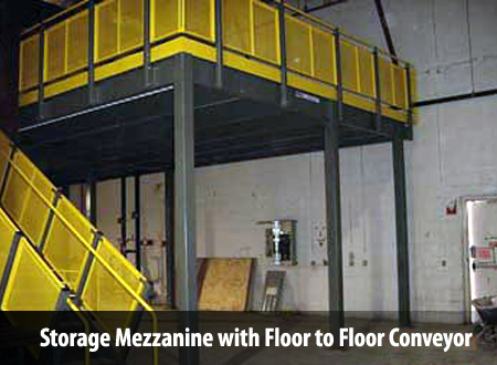 Storage Mezzanine with Floor to Floor Conveyor