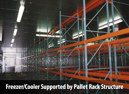 Freezer/Cooler Supported by Pallet Rack Structure